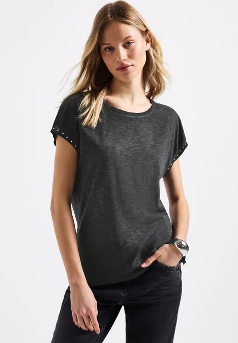 Washed Look Nieten T-Shirt washed out grey