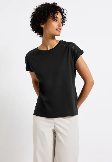 T-Shirt mit Häkeldetails Black