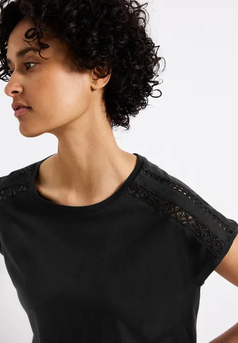 T-Shirt mit Häkeldetails Black