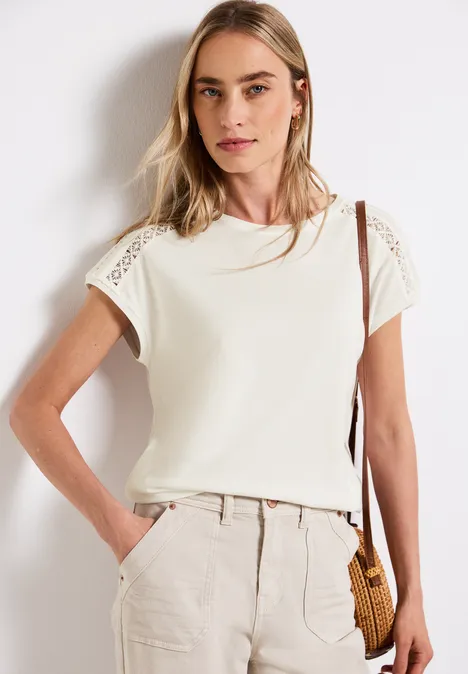 T-Shirt mit Häkeldetails off white T-Shirt mit Häkeldetails off white
