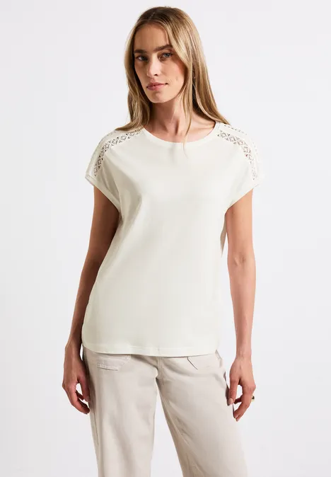 T-Shirt mit Häkeldetails off white