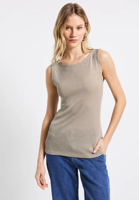 Glitzerndes Rippstruktur-Top coastal beige