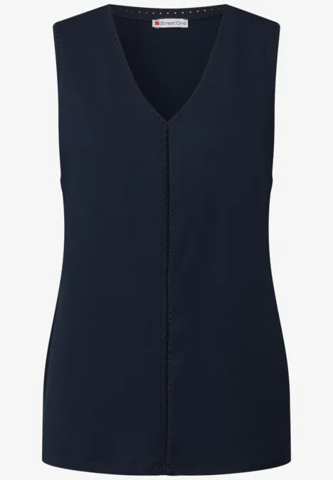 Jersey-Top mit Häkeldetails deep blue