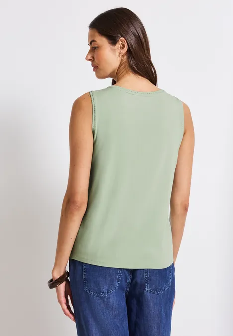 Jersey-Top mit Häkeldetails soft jade green
