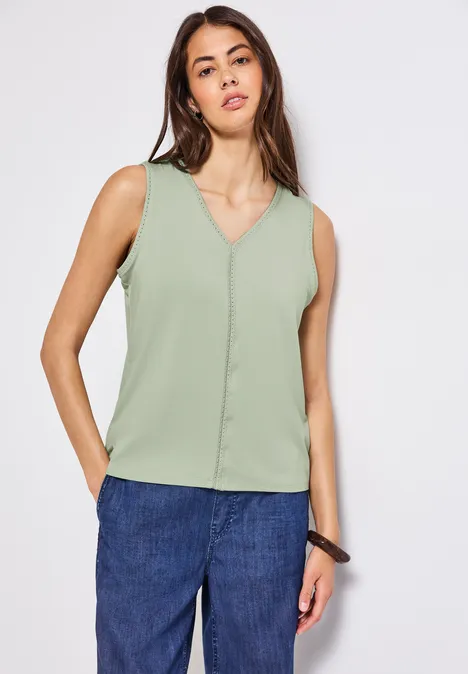 Jersey-Top mit Häkeldetails soft jade green