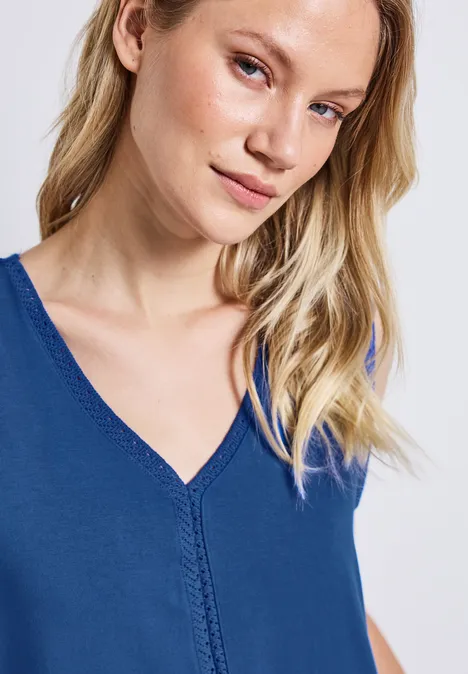 Jersey-Top mit Häkeldetails dodger blue