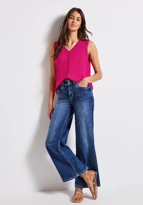 Jersey-Top mit Häkeldetails juicy berry