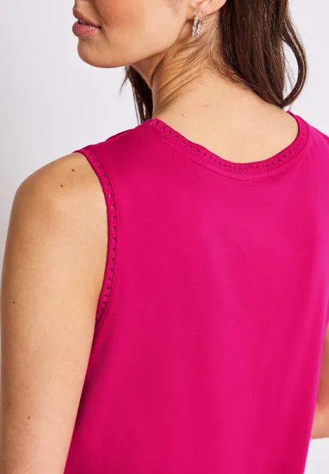 Jersey-Top mit Häkeldetails juicy berry