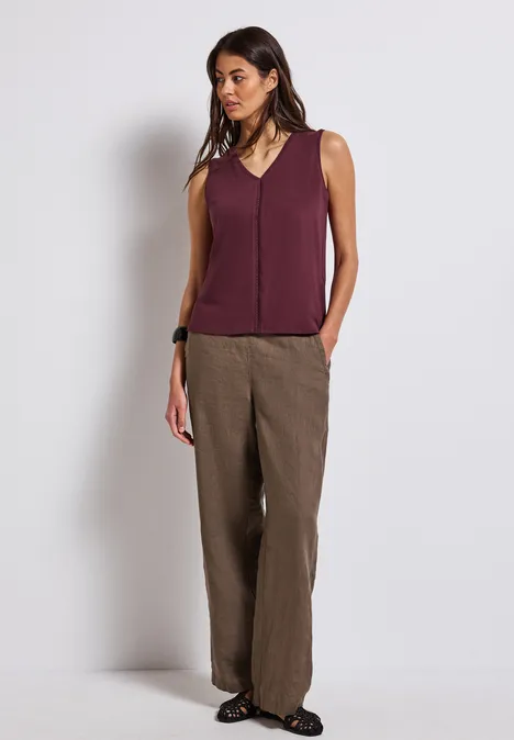 Jersey-Top mit Häkeldetails dark cherry red
