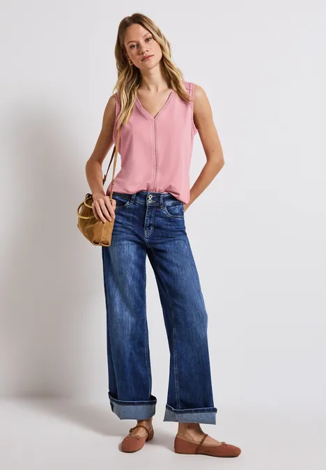 Jersey-Top mit Häkeldetails blush peach