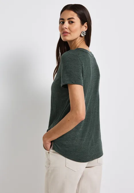 V-Neck Shirt in Leinen-Optik mid green