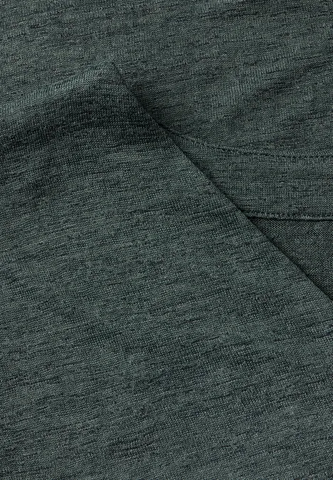 V-Neck Shirt in Leinen-Optik mid green