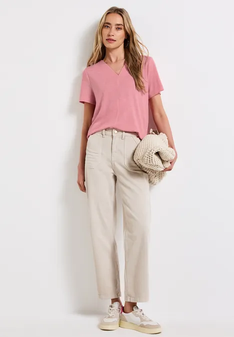 V-Neck Shirt in Leinen-Optik blush peach