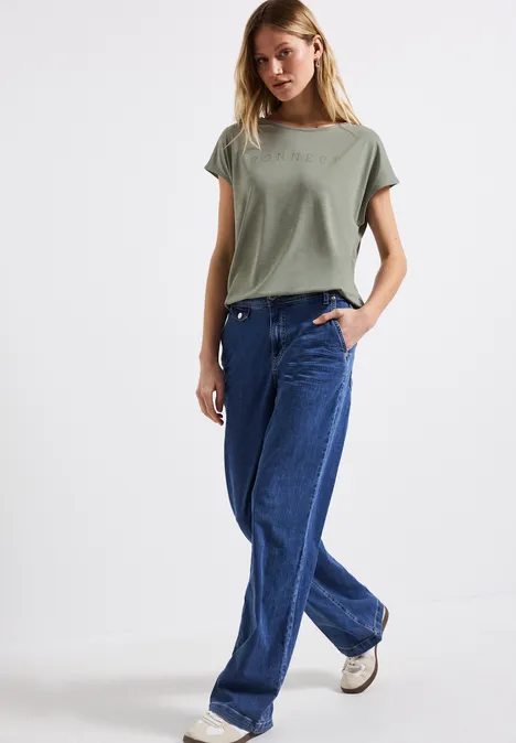 Silk-Look Shirt mit Wording dusty milky green