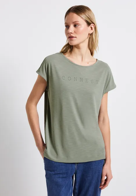 Silk-Look Shirt mit Wording dusty milky green