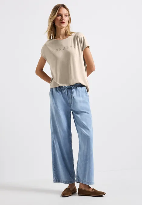 Silk-Look Shirt mit Wording coastal beige