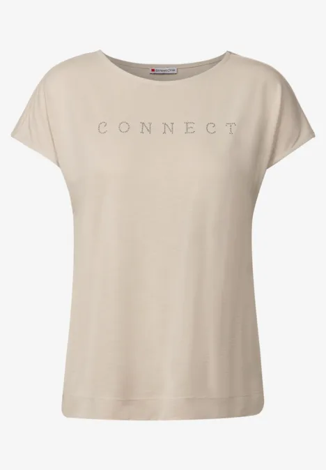 Silk-Look Shirt mit Wording coastal beige