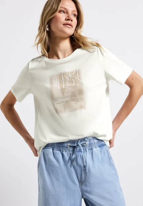 T-Shirt mit Frontprint off white