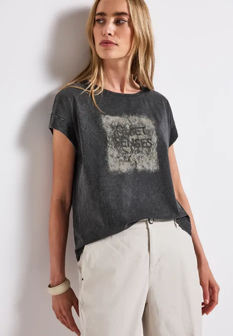 Washed-Look Artwork Shirt washed out grey