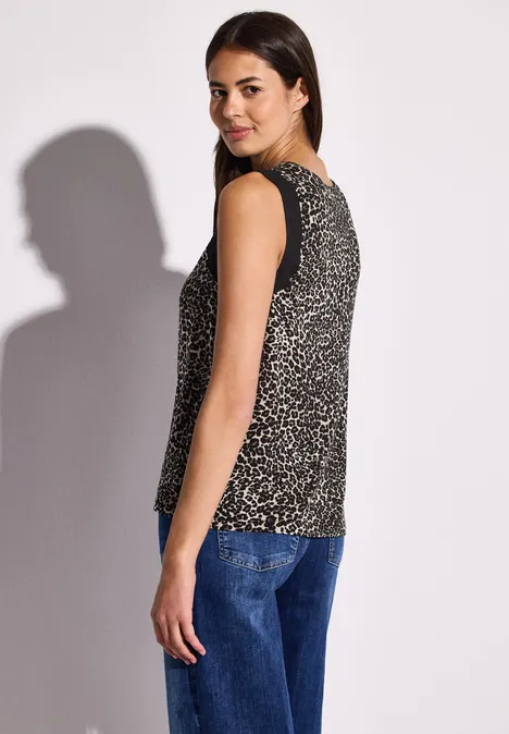 Top léopard avec détails en mousseline de soie Black