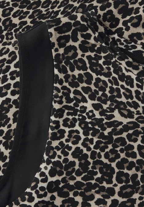Top léopard avec détails en mousseline de soie Black