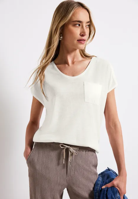 Leinen-Look T-Shirt off white