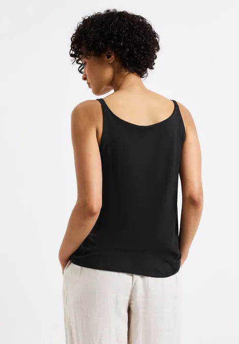 Materialmix V-Neck Top Black