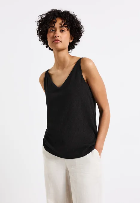 Materialmix V-Neck Top Black