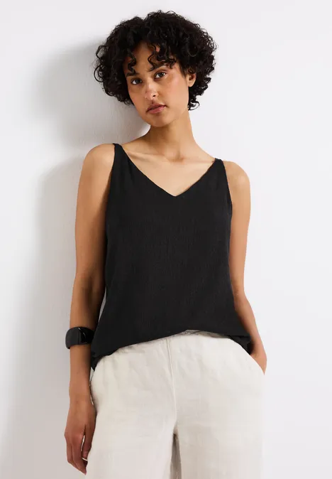 Materialmix V-Neck Top Black