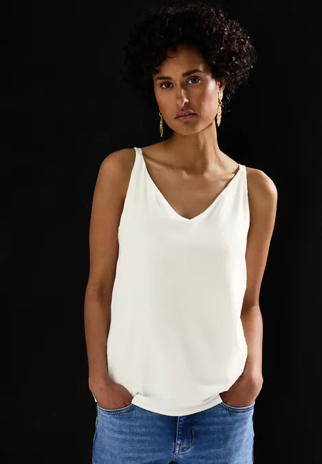 Materialmix V-Neck Top off white Materialmix V-Neck Top off white