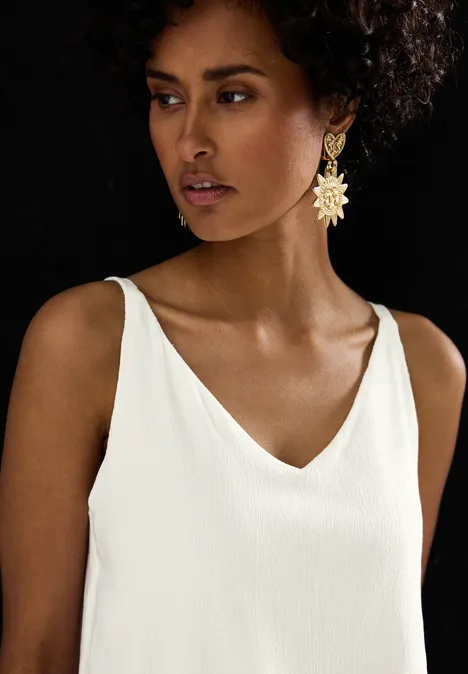 Materialmix V-Neck Top off white