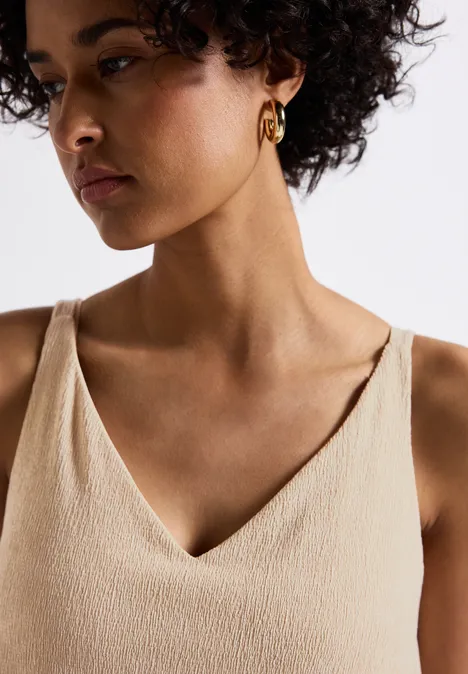 Materialmix V-Neck Top coastal beige