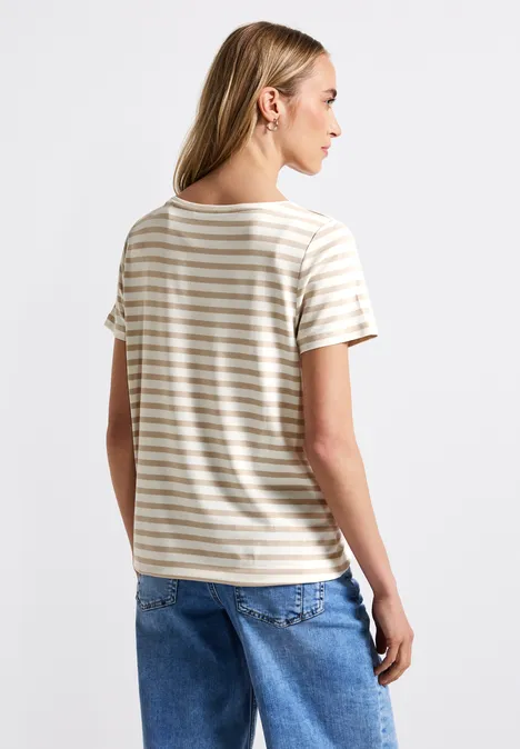 Streifenshirt mit Print coastal beige