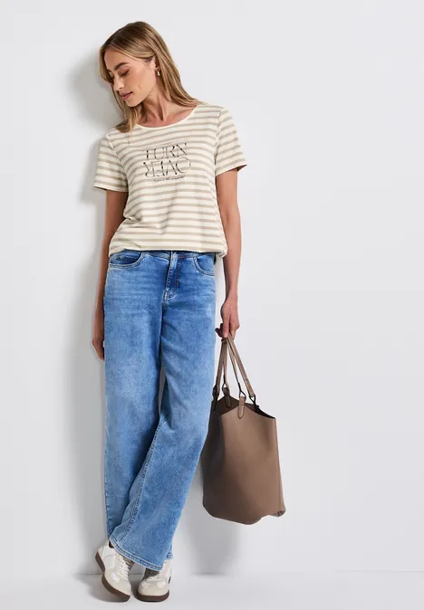 Streifenshirt mit Print coastal beige