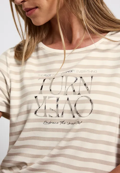 Streifenshirt mit Print coastal beige
