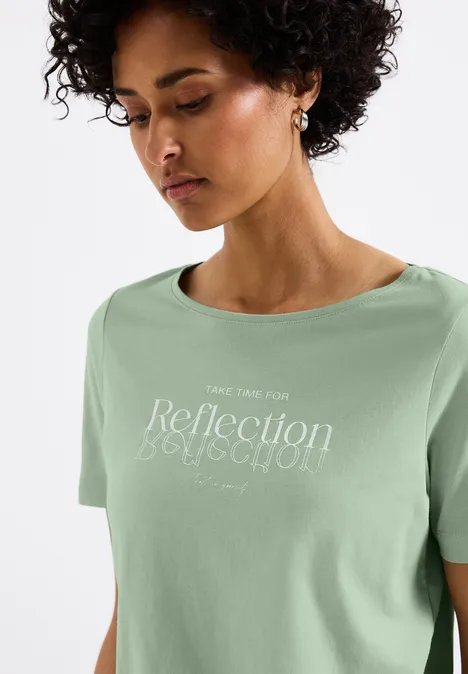 Shirt met folietekst soft jade green