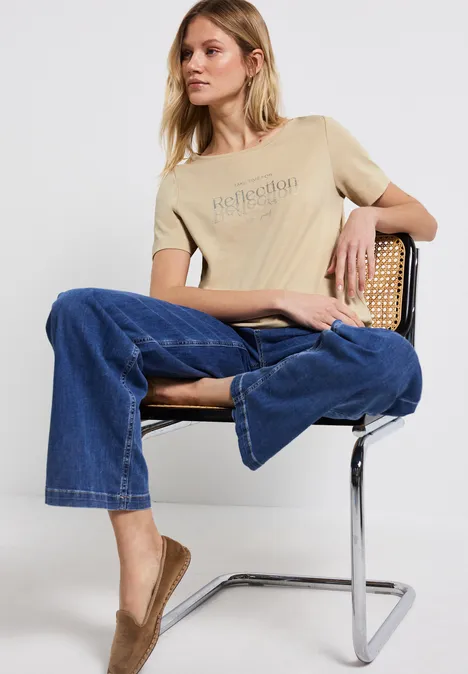 T-Shirt mit Folienwording coastal beige