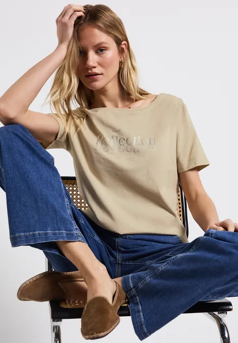 T-Shirt mit Folienwording coastal beige
