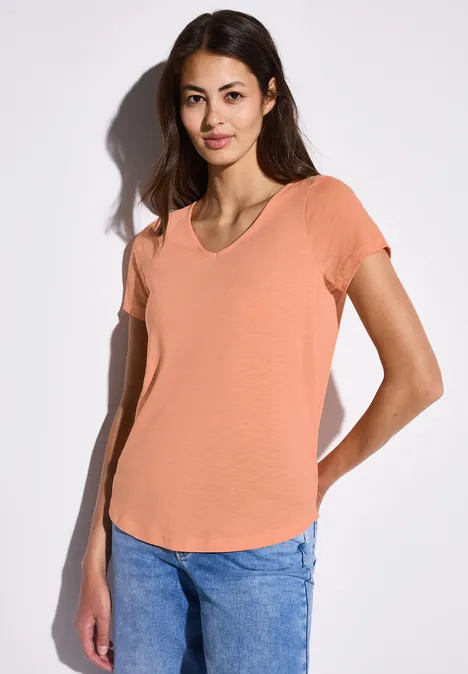 Basic T-Shirt in Unifarbe creamy orange