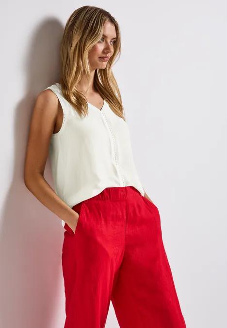 Materialmix Top mit Tape off white