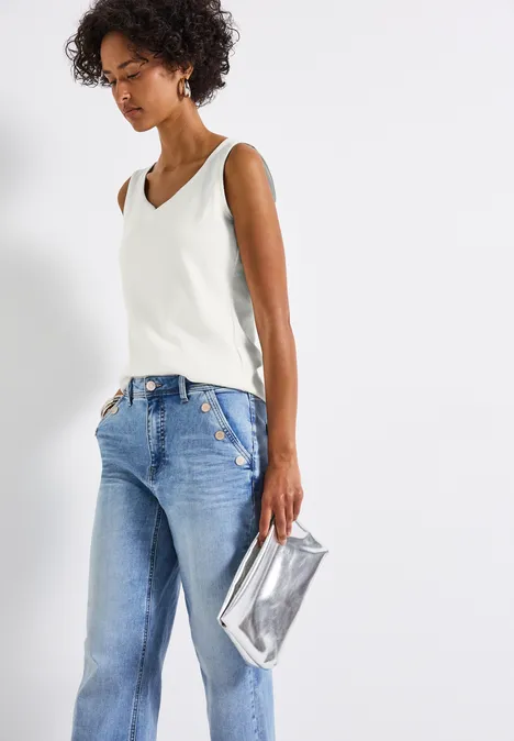 Top z dekoltem w kształcie serca off white