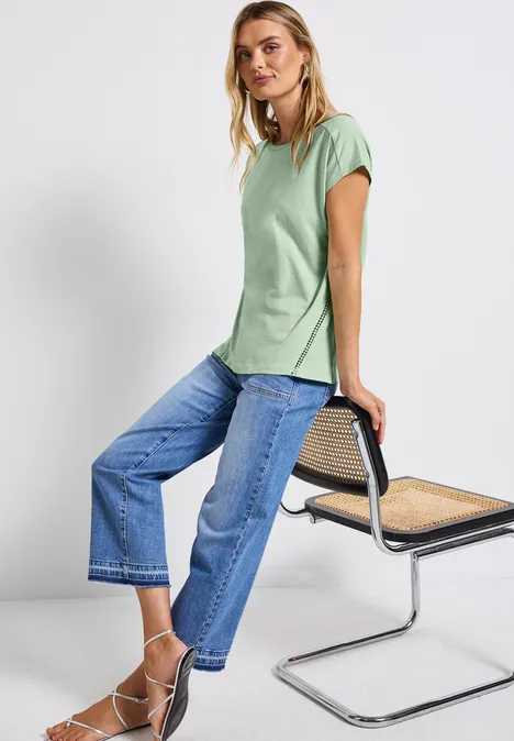 Shirt mit Häkeldetails soft jade green