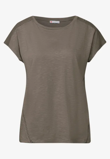 Shirt met gehaakte details dark tumbled beige