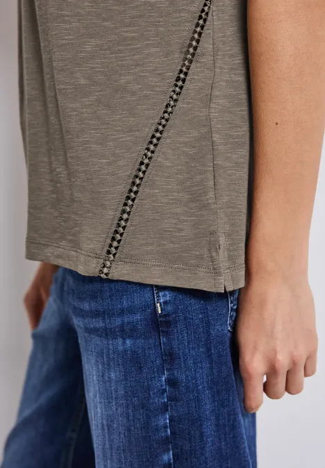 Shirt mit Häkeldetails dark tumbled beige