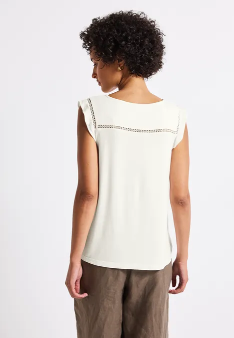 V-Neck Top mit Häkeldetails off white