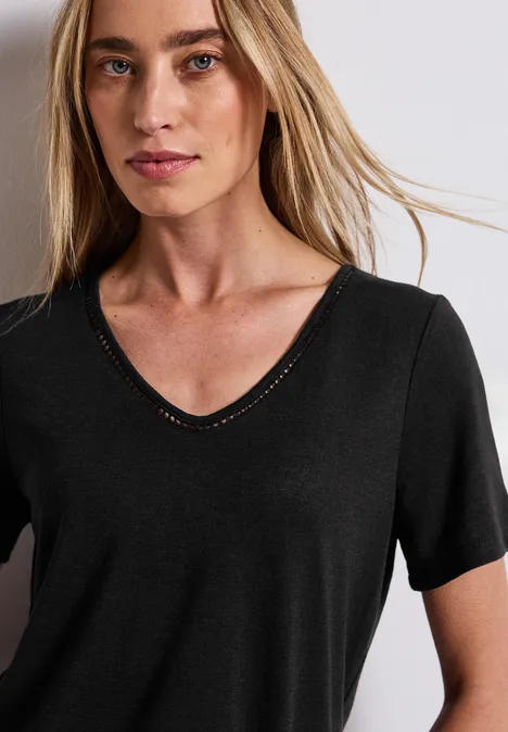 Leinen-Look T-Shirt Black