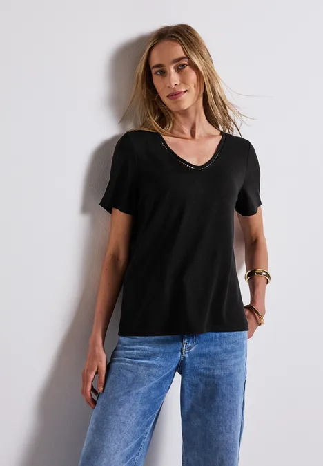 Leinen-Look T-Shirt Black