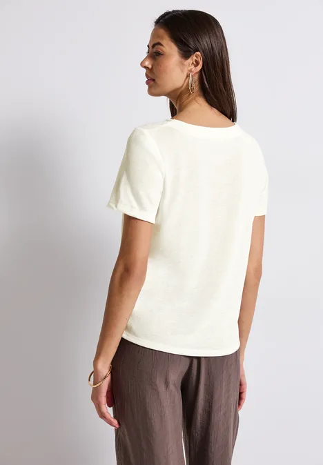 Leinen-Look T-Shirt off white