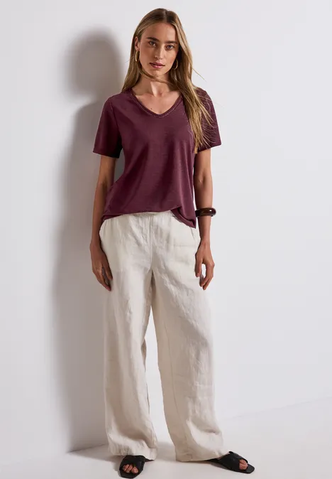 Leinen-Look T-Shirt dark cherry red