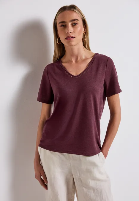 Leinen-Look T-Shirt dark cherry red